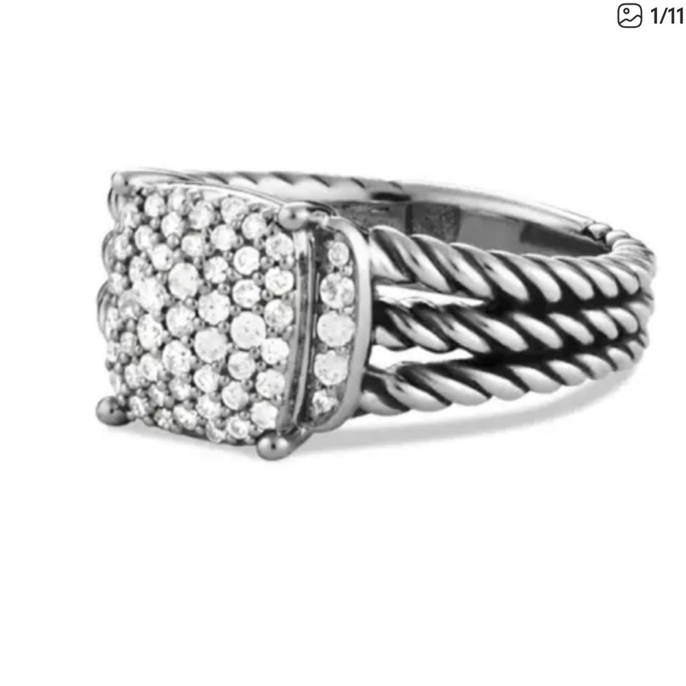 David Yurman Silver Pave Diamond Cable Ring